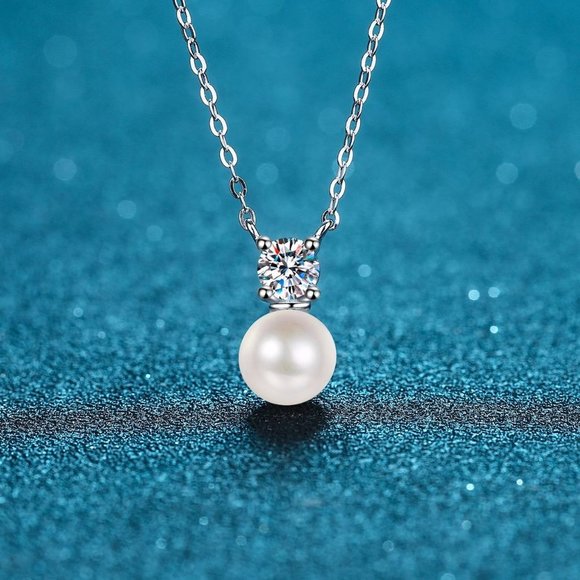 Certified 1/2ct. t.w. Diamond Moissanite Fresh Water Pearl Necklace NEW - Picture 5 of 8